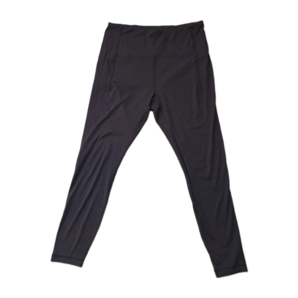 Spyder Active Black Ribbed Mid Rise Performance Leggings Back Zip Pockets L GUC